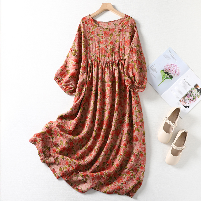 Real Shot of Spot 2025 Spring and Summer Age-Reducing Waist Pleated Unique Loose Version Beautiful Dress