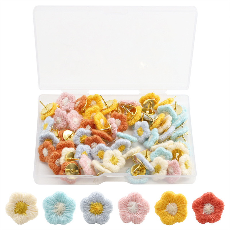 Picture of Creative Cute Embroidered Color Flower Dark/Light Color I-nails 60 PCs Plastic Boxed Metal Flat-head Nails