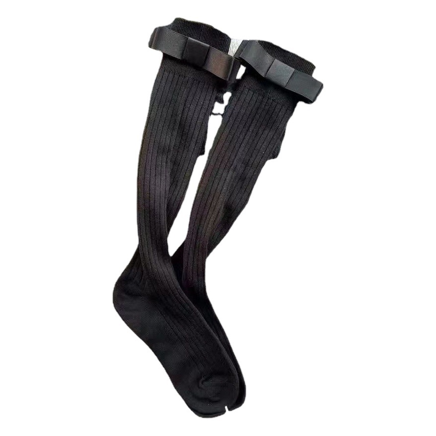 Socks Women's Calf Socks Grey Vertical Stripes Slimming All-match Bow Thin Mid-tube Stacking Socks Japanese Mid-tube Socks