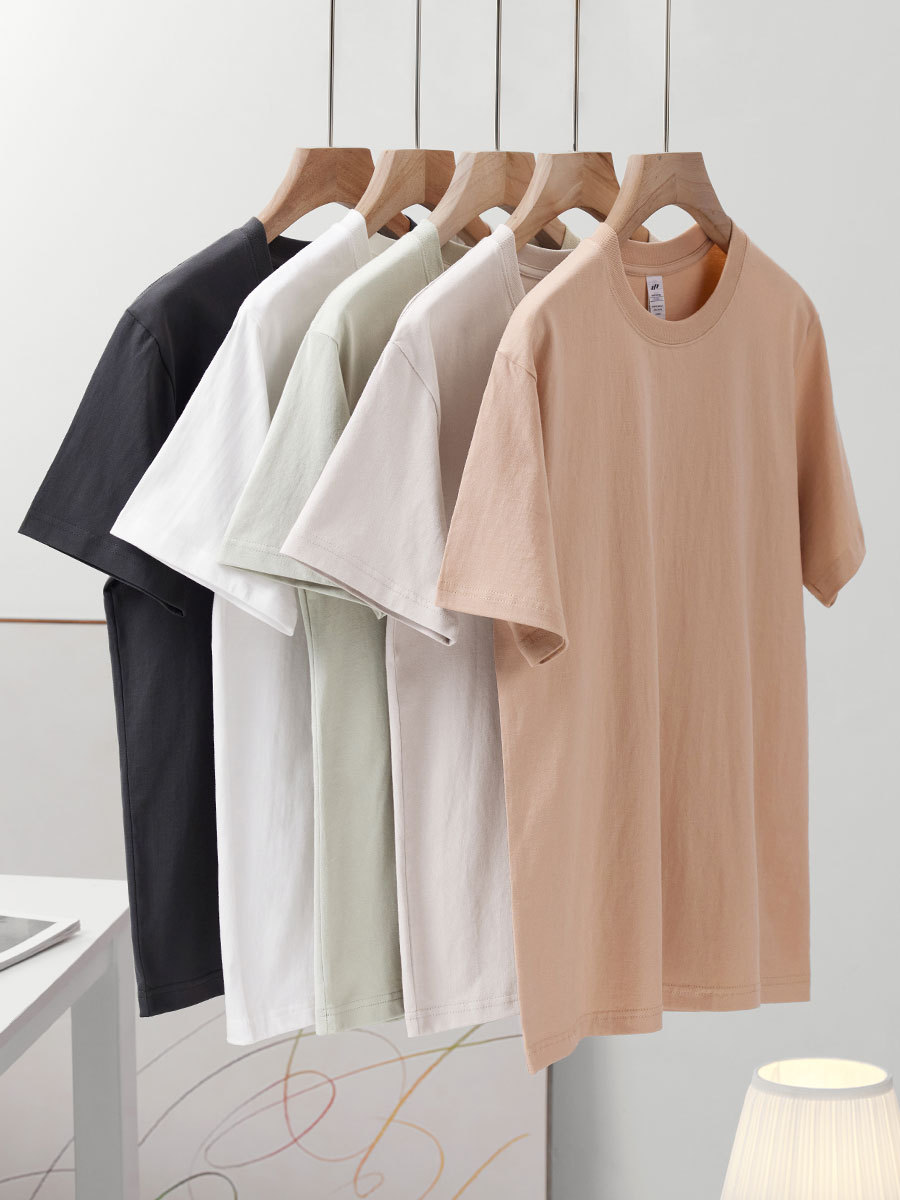 Japanese Style 230g Pure Cotton Short-Sleeved T-Shirt Women's Right Shoulder Round Neck Top Pure Color Half-Sleeved Bottoming Shirt Clothes Men's Wholesale