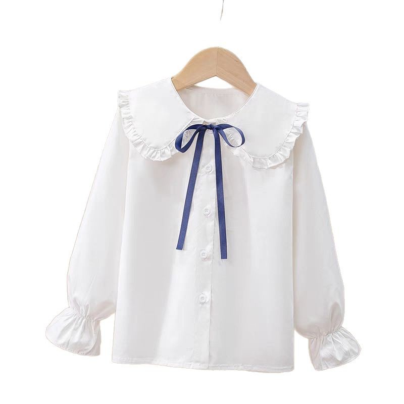 Picture of Girls' Spring and Autumn Shirt New Korean Style Foreign Style Long Sleeve White Shirt Children's Lace Doll Collar Base Top Trendy