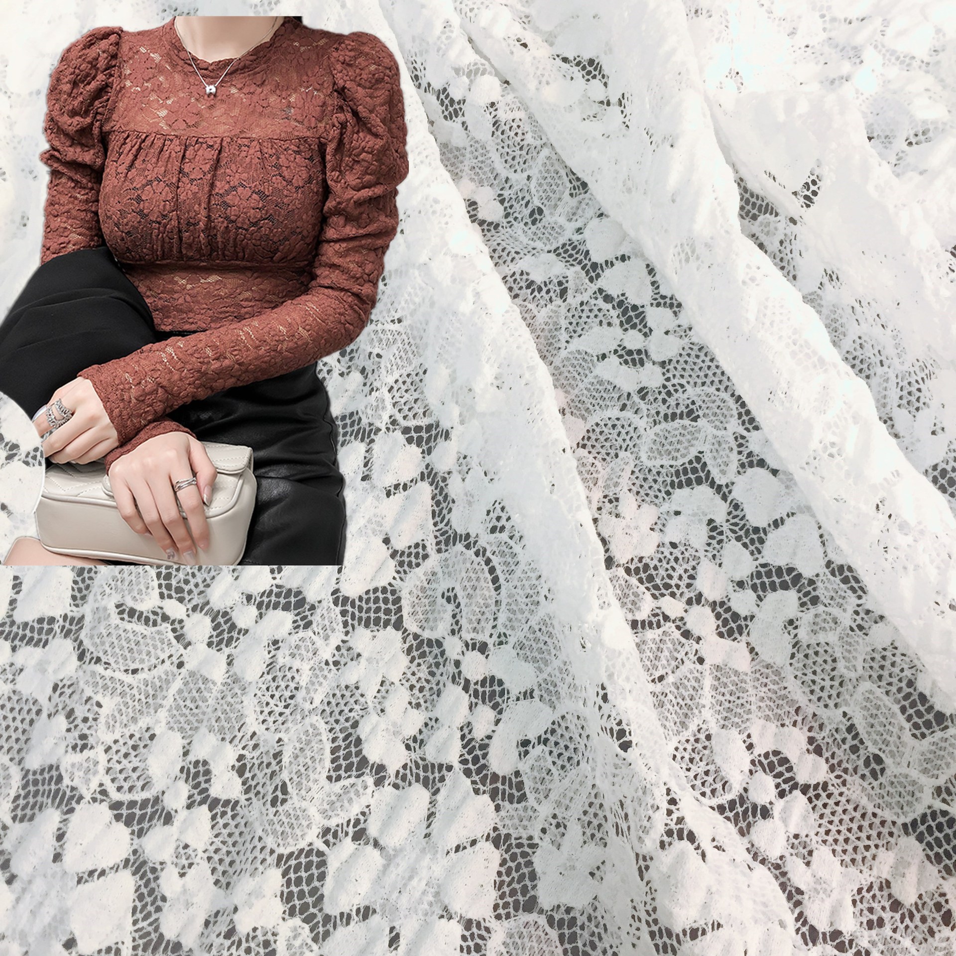 Nylon Cotton Lace Fabric Elastic Bubble Cloth Random Flower Mesh Clothing Accessories Handmade DIY Lace Fabric
