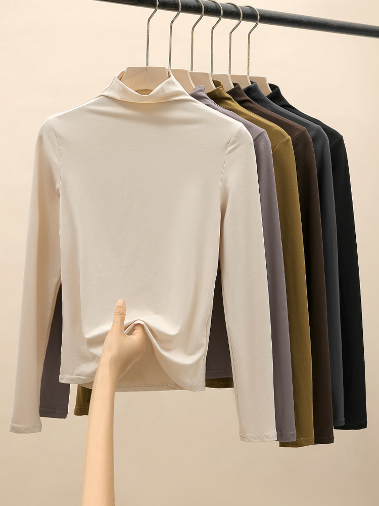 Picture of H528 Half-high Collar Mask Shirt Women's Inner Wear Autumn and Winter Sanding Base Shirt Slim-fit Warm Outer Wear Long-sleeved T-shirt Top