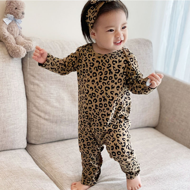 Picture of ins Baby Girl's Baby Clothes Western-style Leopard-print jumpsuit Spring and Autumn Going Out Pure Cotton Long-sleeved Open Climbing Suit