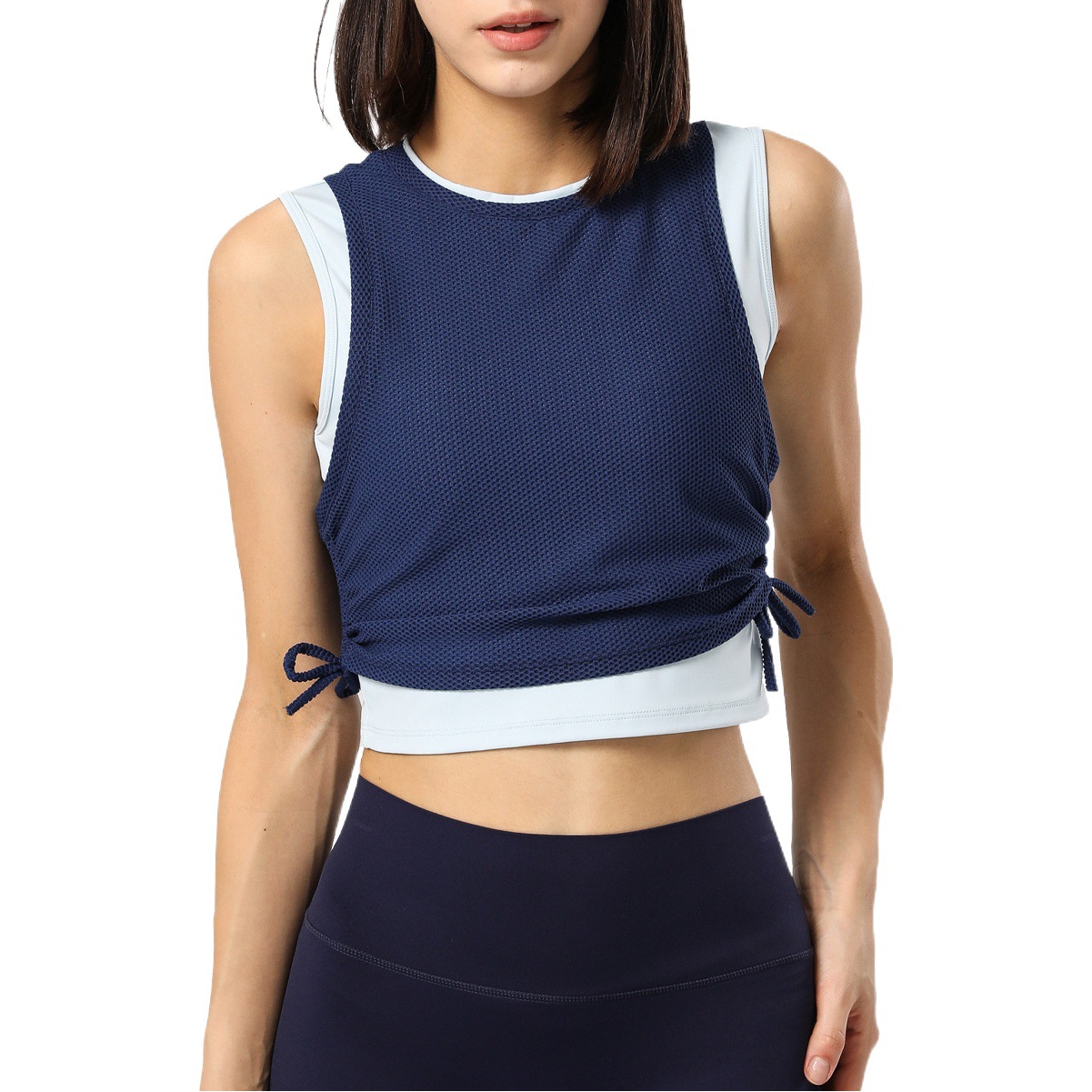 Two-Wear Colorblock Tennis Vest Mesh Breathable Yoga Vest Women's Running Quick-Dry Fitness T-Shirt Top