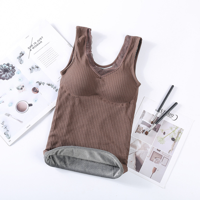 Picture of New velvet padded beautiful back warm vest without steel ring sexy V-neck cationic velvet ladies thermal underwear