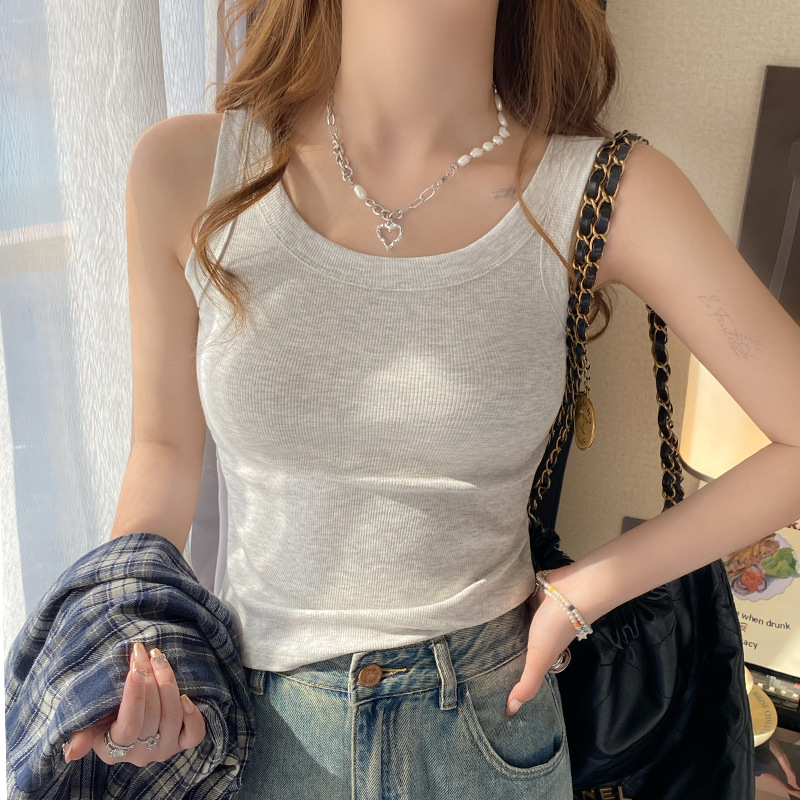 Vest Women's Summer Outer Wear 2024 New Sling with Chest Pad Inner Base Slim-fit Slimming Cotton Sleeveless Top