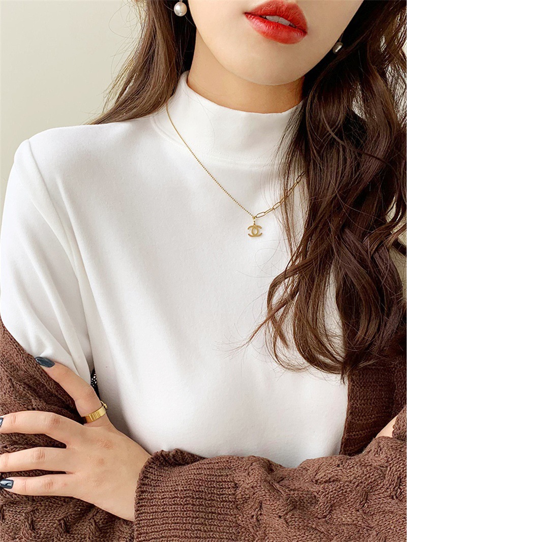 2024 new double-sided velvet warm bottoming shirt women's autumn and winter solid color top Korean fleece-lined bottoming shirt women's long sleeve