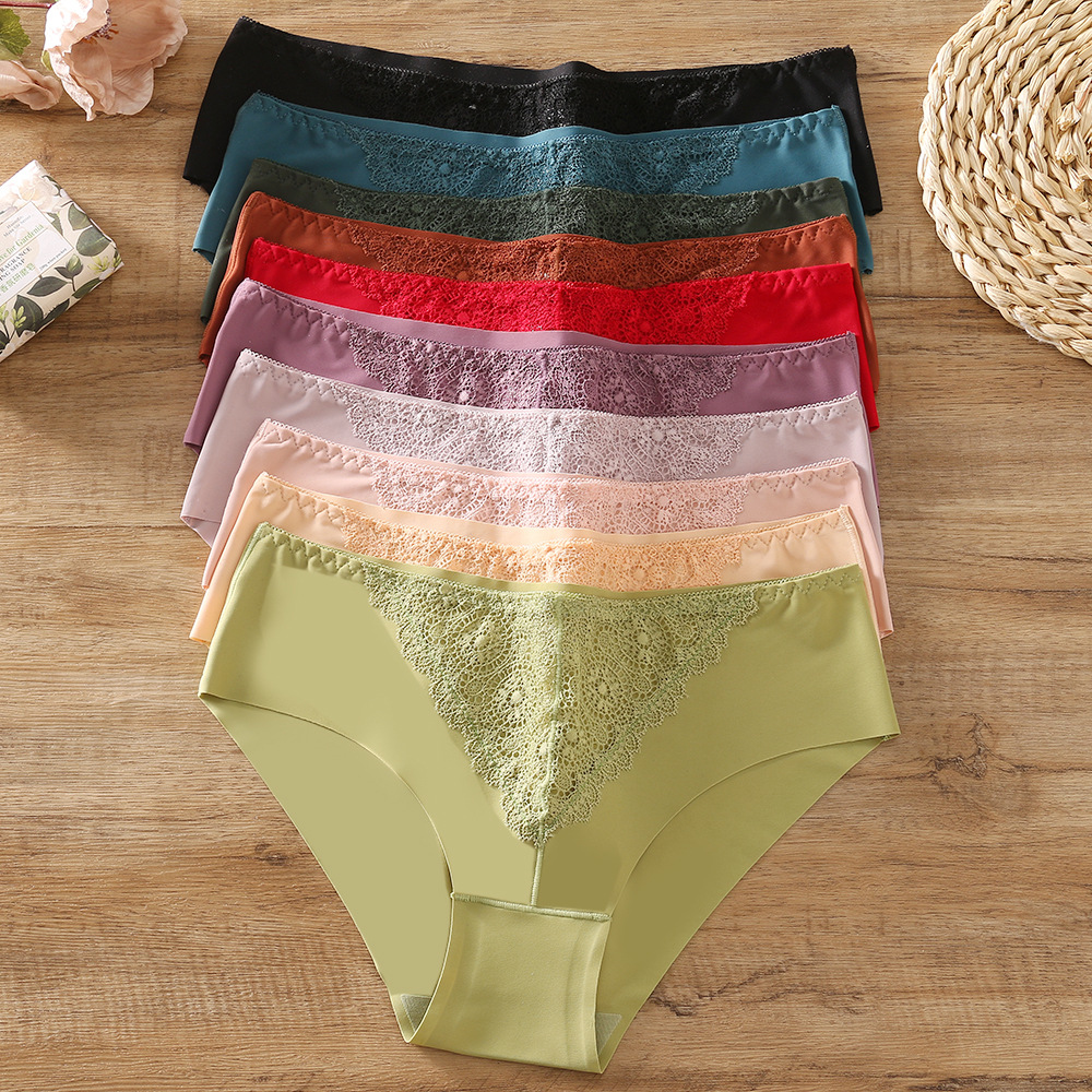 European and American seamless low waist sexy lace ladies underwear light luxury exquisite embroidery printed briefs for women