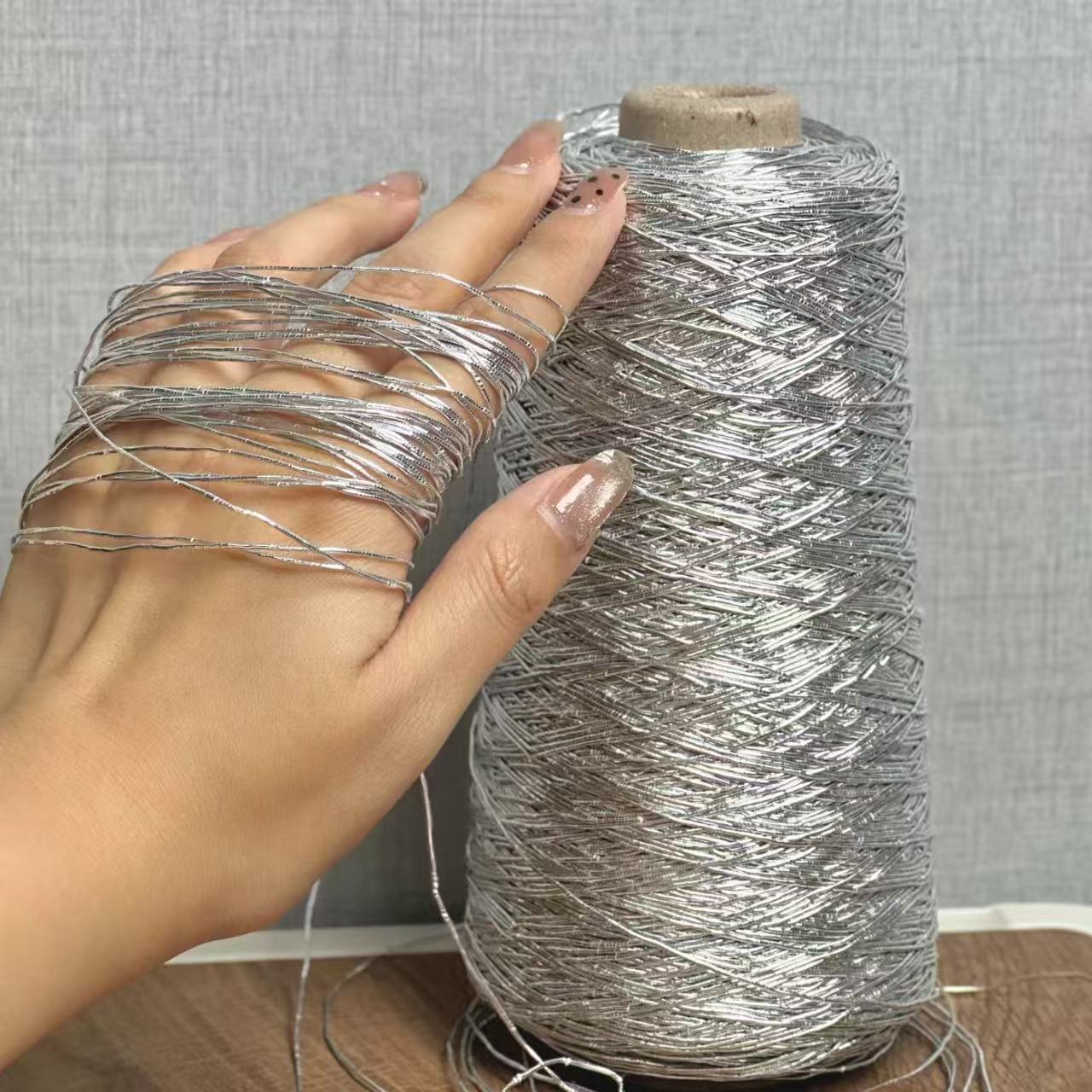 Trendy Colorful Silver Core-Spun Yarn Feve Same Style Shiny Silver Special Weaving Thread Gold and Silver Thread DIY Handmade Crochet Bag