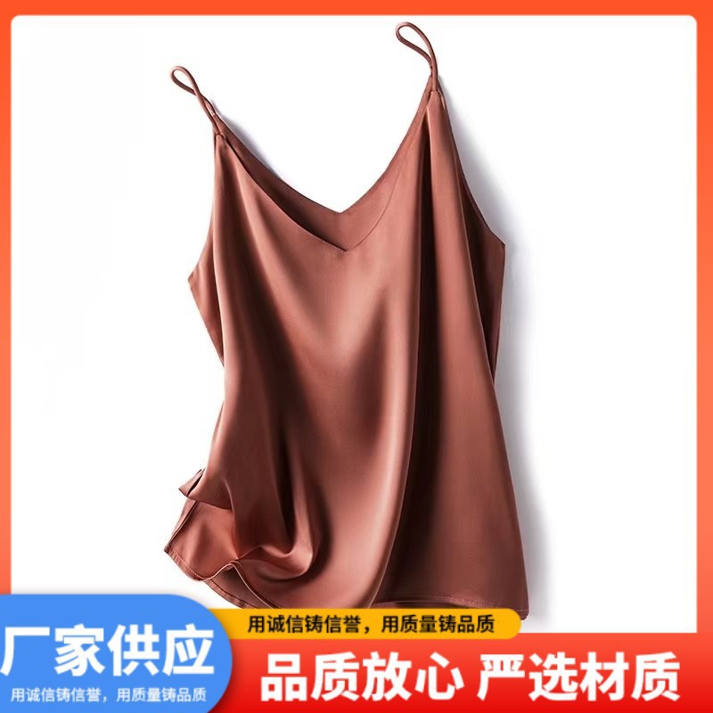 Factory cross-border wholesale V-neck shoulder strap women's 2025 new large number of in stock satin solid color Joker small vest