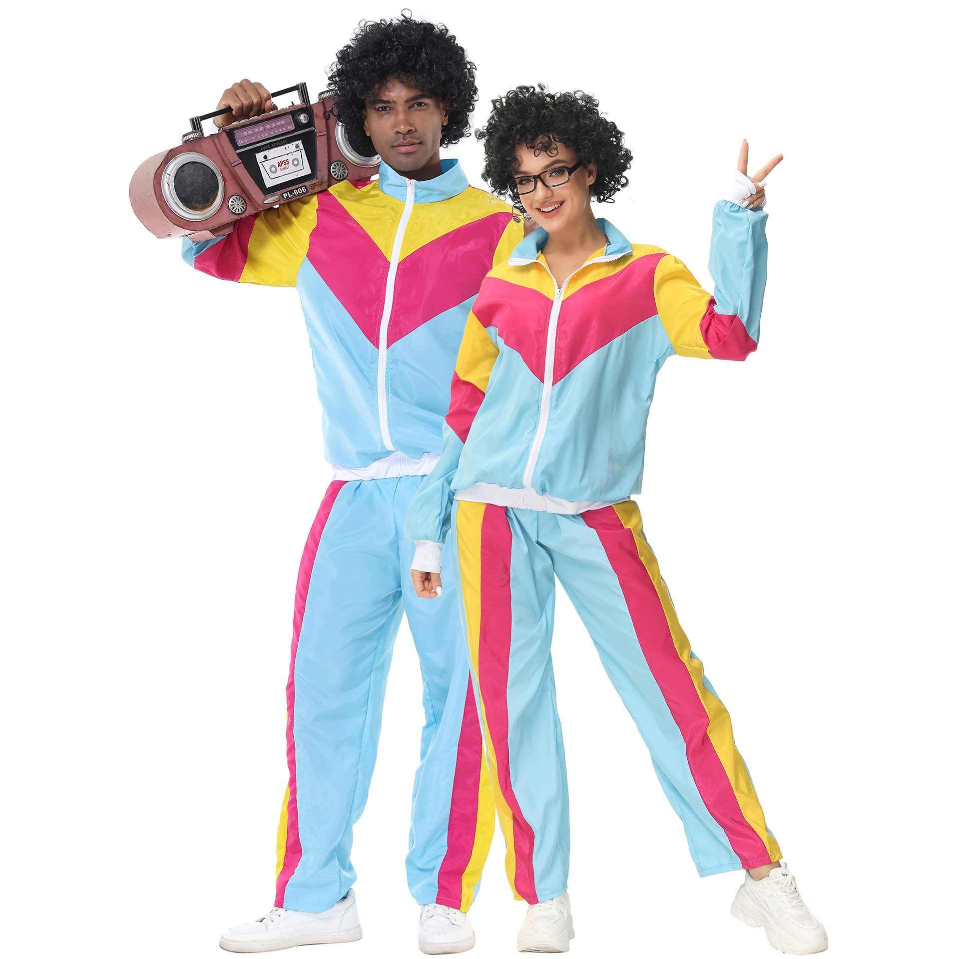 M-Xl Music Festival Tracksuit 80S Retro Hip-Hop Disco Carnival Party Role-Playing Costume