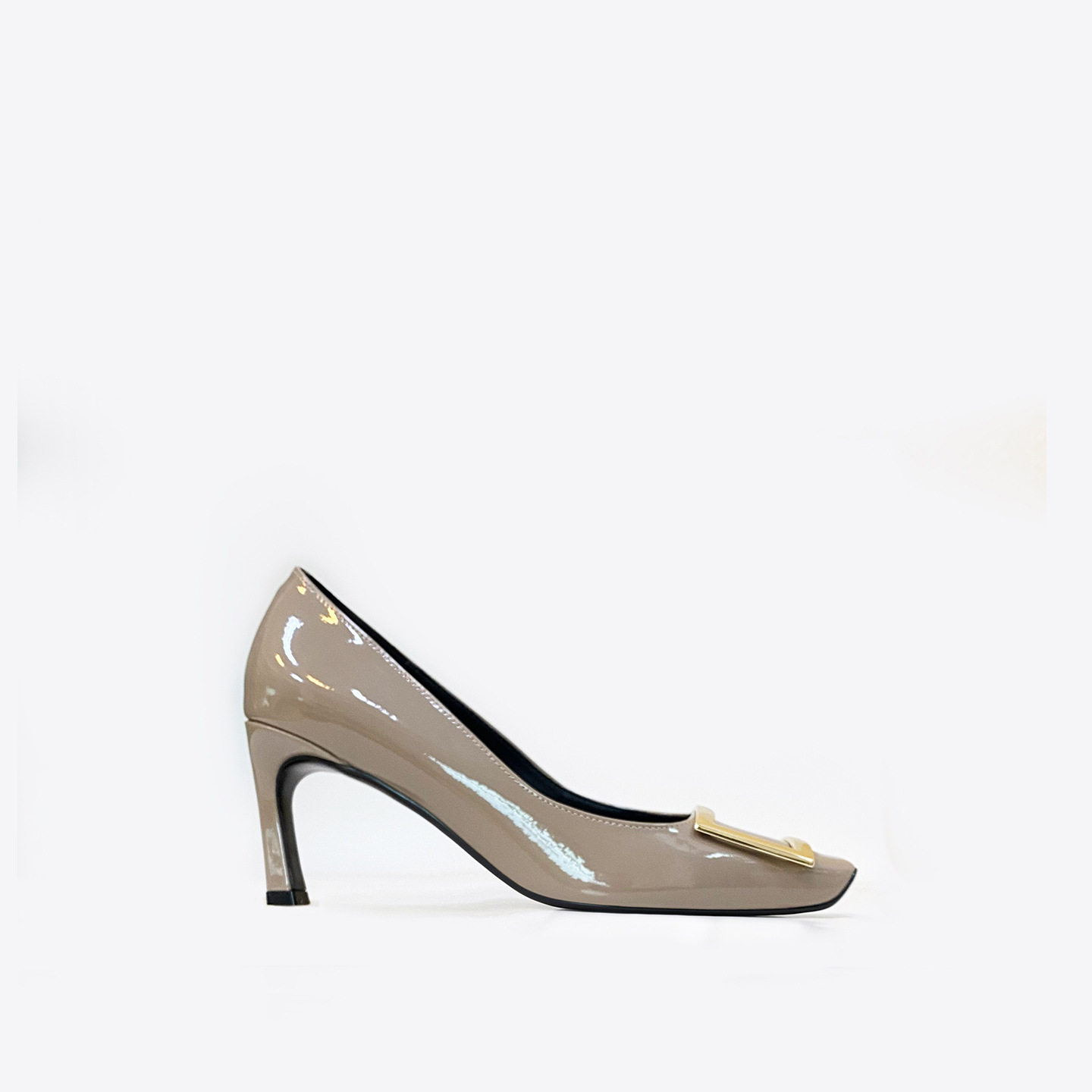2025 autumn new rv patent leather square buckle high heels workplace commuter ol shallow leather shoes women a generation of hair