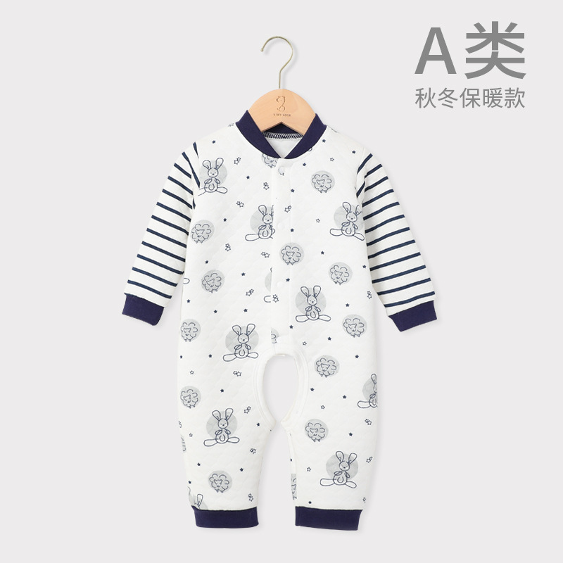 Picture of Baby Jumpsuit Pure Cotton Quilted Crawling Suit Pajamas Seamless Set Unisex Baby Romper Autumn and Winter Outfit Cartoon Pattern