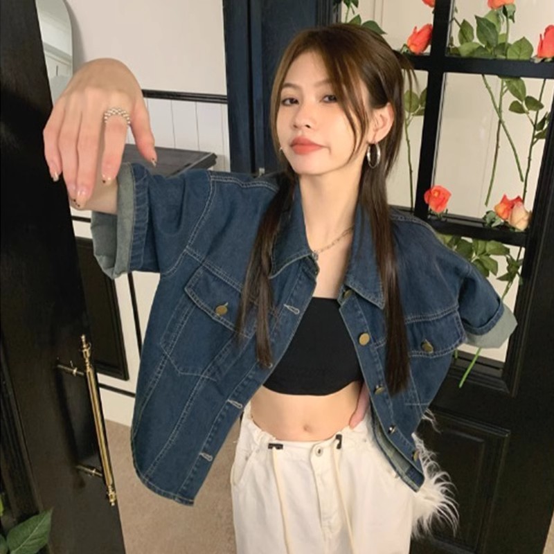 Picture of Spring and summer new design sense retro short sleeve shirt Denim coat women's plus size loose shirt short jacket top