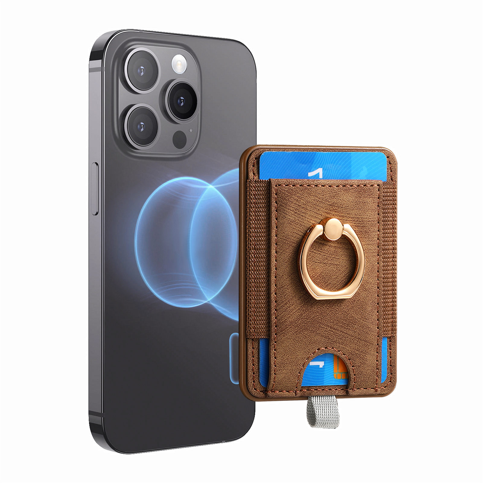Picture of Magnetic magsafe card holder back sticker strong magnetic multi-function mobile phone card holder card holder card coin holder hardware ring
