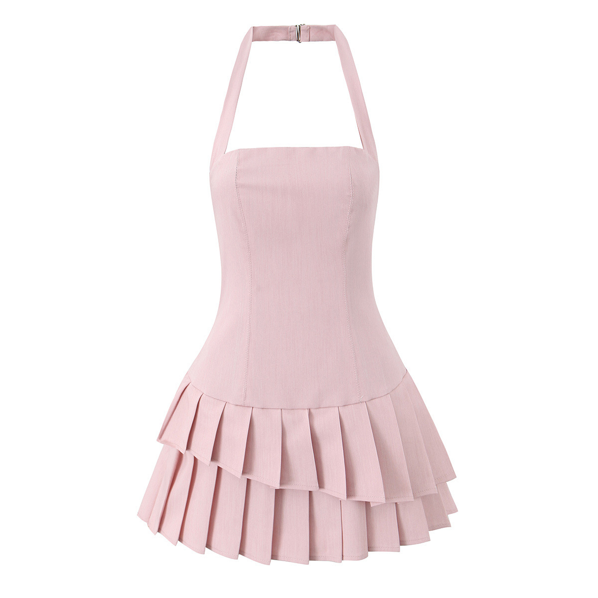 ZA cross-border women's clothing wholesale spring and summer new pure sexy hanging neck backless dress temperament slim pleated skirt