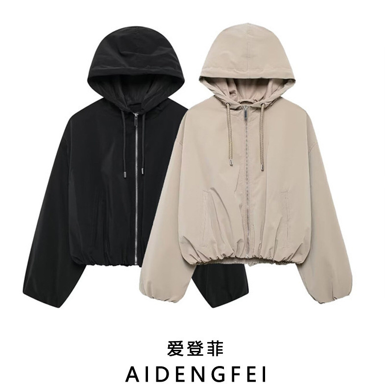 European and American 2024 Autumn New Loose Long Sleeve Metal Zipper Hem Tighten Long Sleeve Jacket Coat 3046257