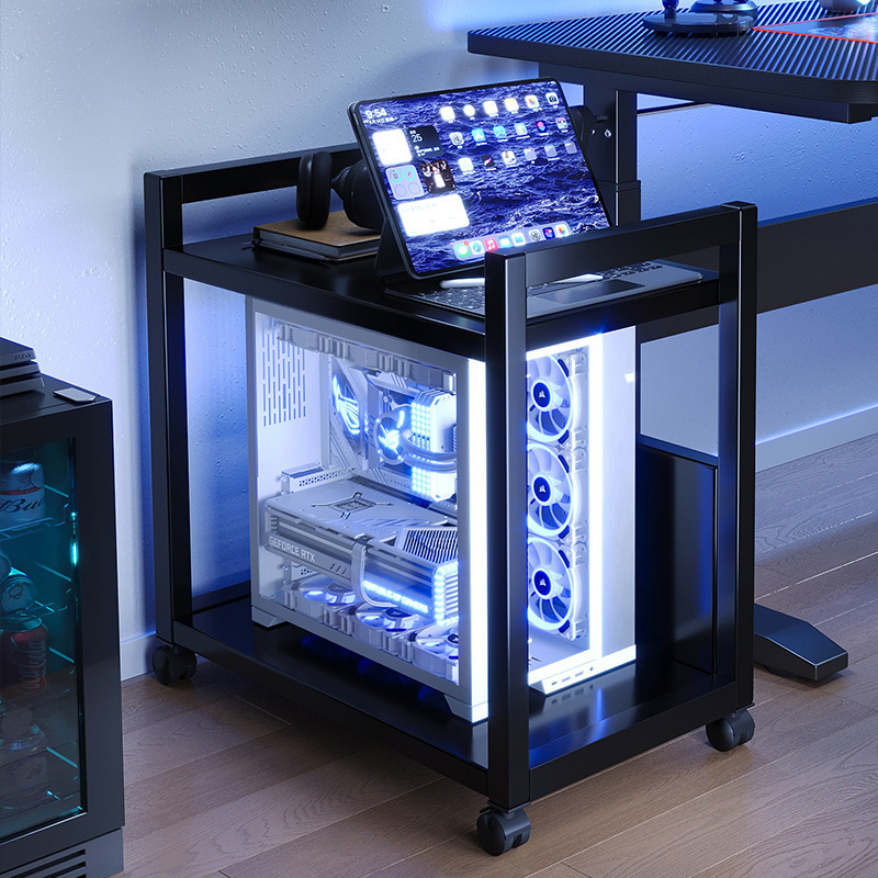 Gaming room, computer host bracket, multi-layer movable chassis base storage rack, floor-to-ceiling home desk cart