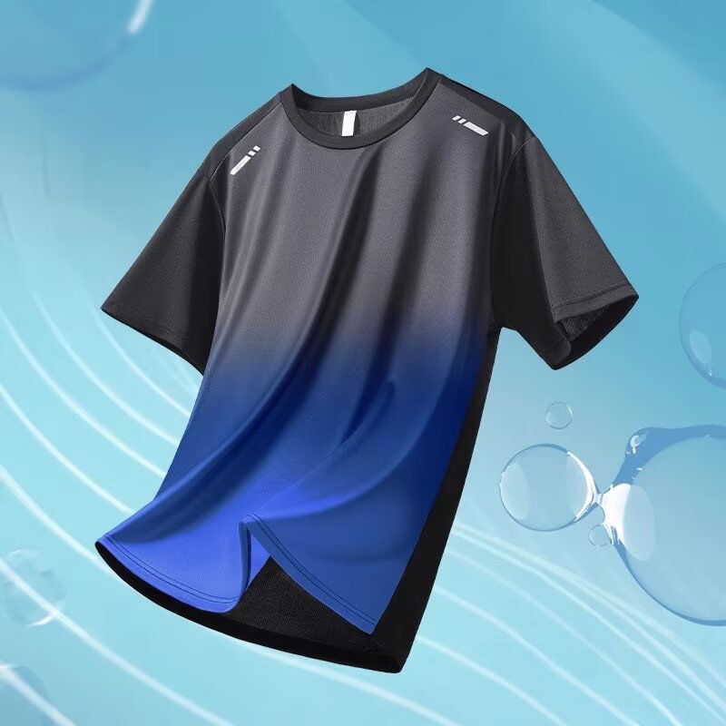 Quick-drying T-shirt men's ice silk short sleeve summer sports suit running clothes 2024 new half sleeve top short sleeve