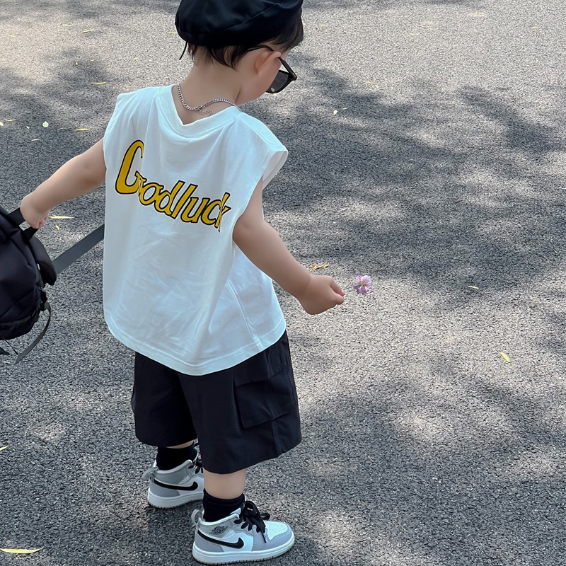 Pure Cotton Baby Kidsren's Sleeveless T-Shirt 2025 Trendy Brand Handsome Boys and Girls Vest Tops Summer Clothes