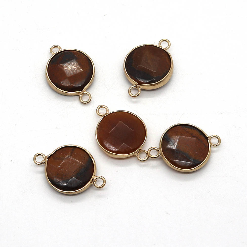 Picture of Natural Stone Cut Agate Pendant 16x 25mm Round Double Hole Connector Pendant DIY Necklace Accessories