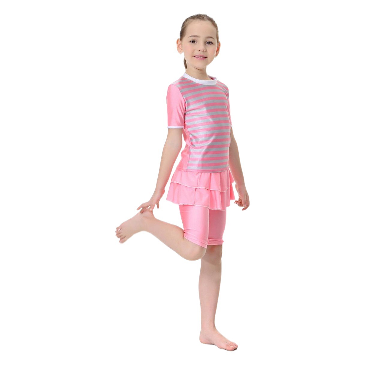 Factory Ready-Made Girls' Swimwear Conservative Split Two-Piece Set Cute Little Fresh Girl Swimsuit Contrasting Color Skirt Style