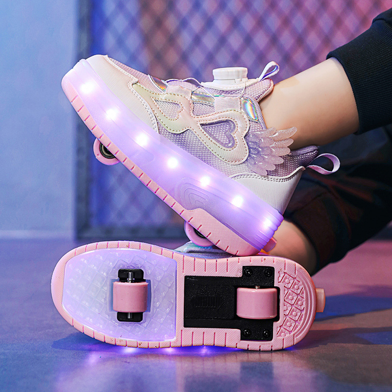 Girls' luminous heyday shoes high color value roller skates large children's button roller shoes students two-wheel skates foreign trade