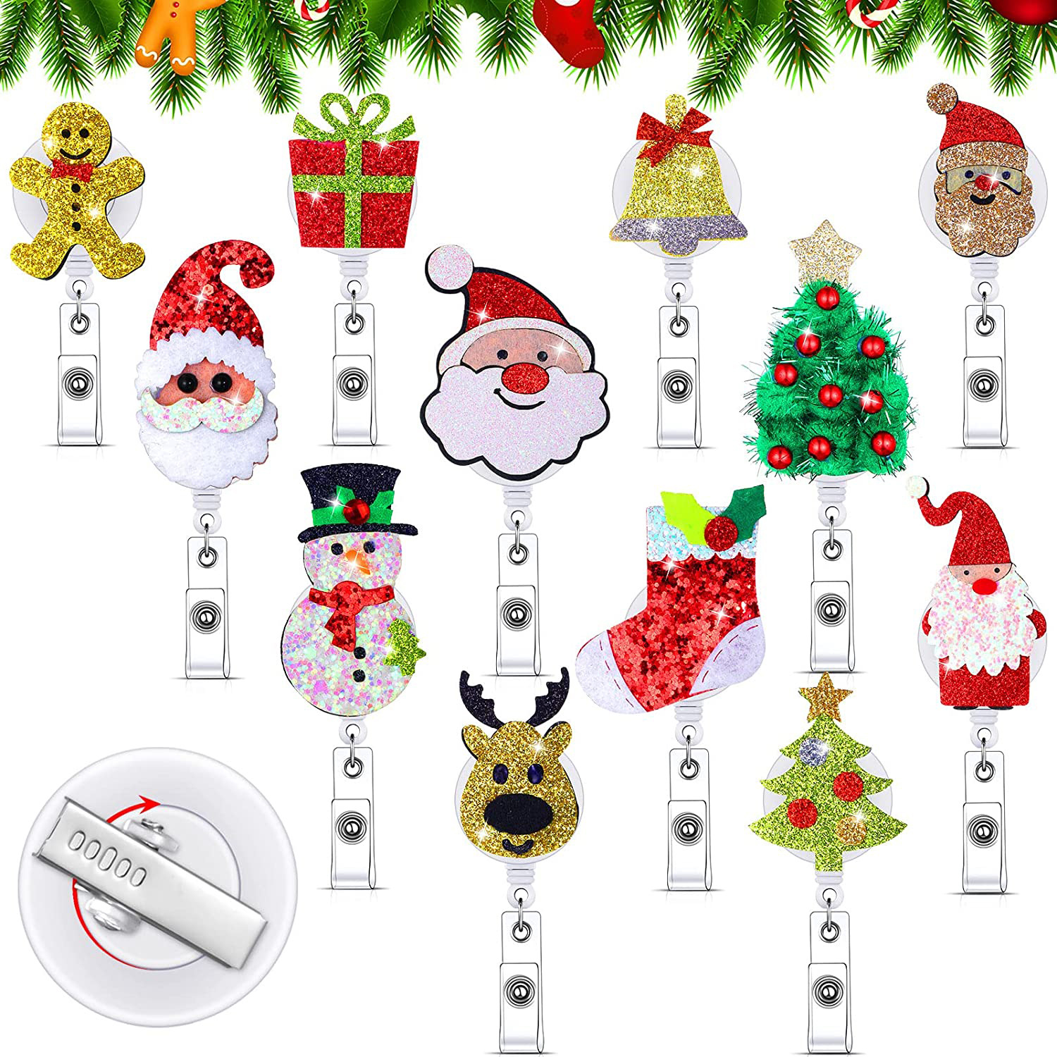 Christmas Glitter Pink Cookies Bell Easy Pull Button Easy Pull Furry Christmas Tree Retractable Gift