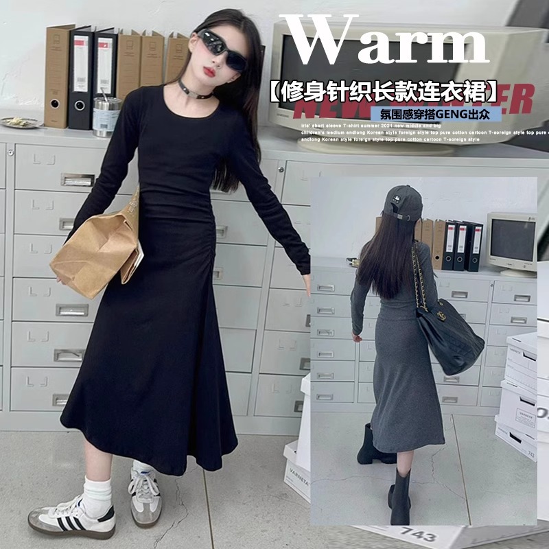 Girl's dress Spring and Autumn 2025 New Style Girl's Slim Fit Base Skirt Girl's Big Boy's Autumn Long Sleeve Skirt