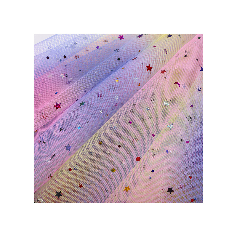 Picture of Rainbow Star and Moon Mesh 36A Sequin Glitter Fabric Ins Background Soft Gauze Performance Dress Princess Dress Mesh Fabric