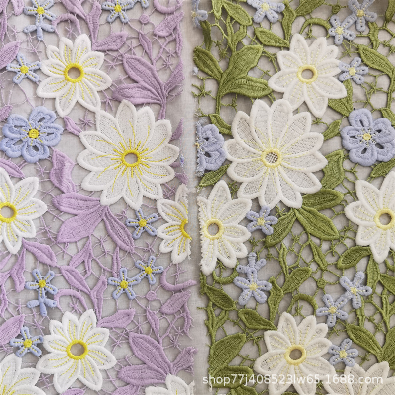 Picture of Spot Spring and Summer Three Color Water Hibiscus Water Soluble Embroidery Hollow Carved Fashion Clothes Group Dress Fabric