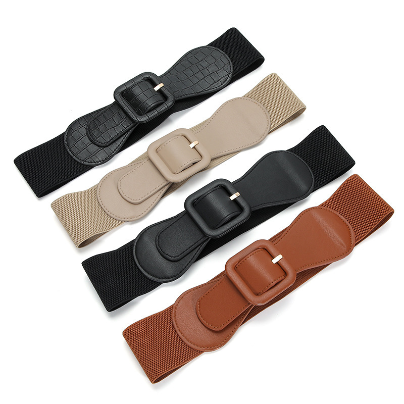 2024 New Cross-border Buckle Elastic Belt Women's Elastic Woven Wide Waist Cover Women's Fashion dress Belt