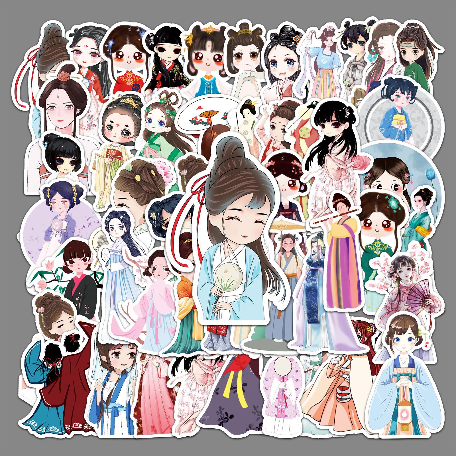 51 Cartoon Chinese Style Secondary Yuan Hanfu Girl Cute Decorative Luggage Scooter Motorcycle Car Stickers