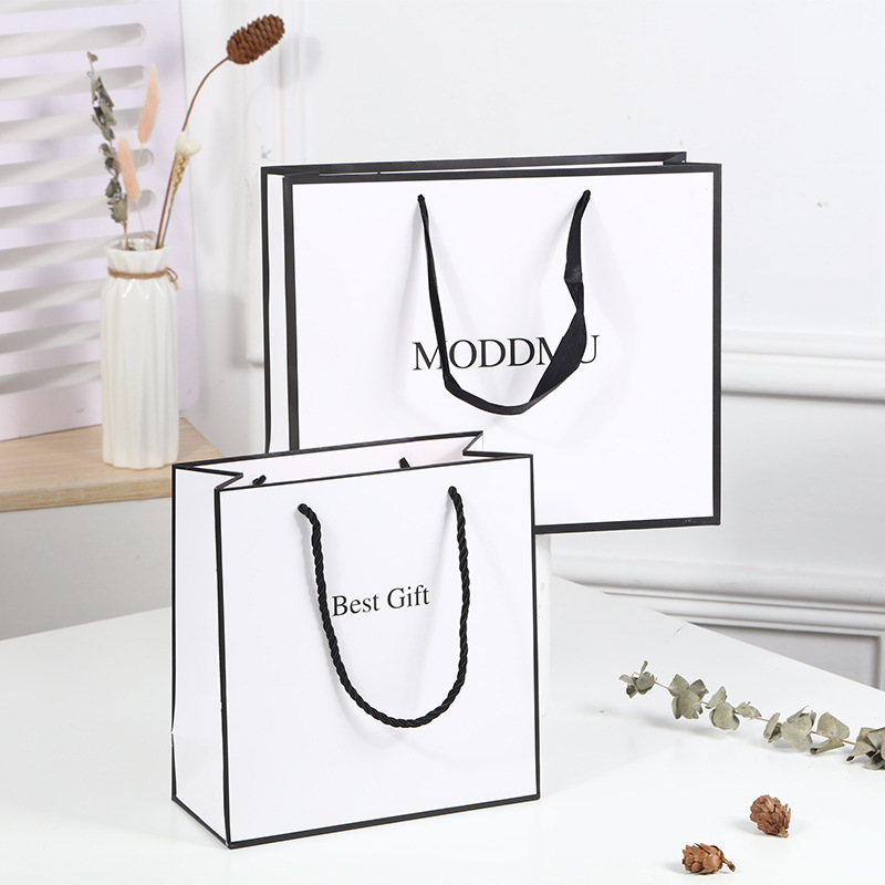 Simple White White Card Handbag Black Border Gift Bag Clothing Hand Bag Creative Birthday Gift Bag Paper Bag