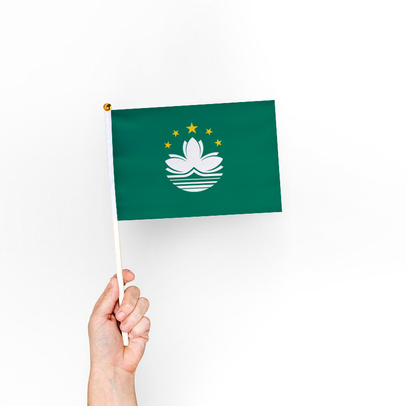 Macao hand-waving flag with flagpole No.8 flag 14*21cm polyester double-sided pattern Amazon supply