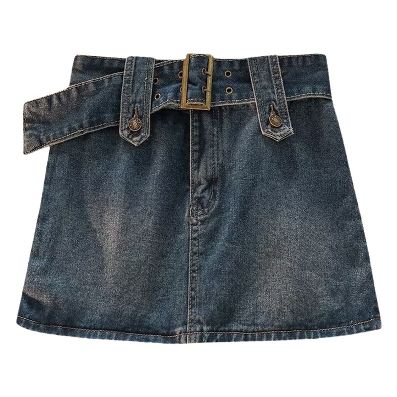 Vintage Blue Design Sense Denim Short Pants Skirt Women's Summer New High Waist Slimming Sweet Cool Spice Girl A- line Skirt