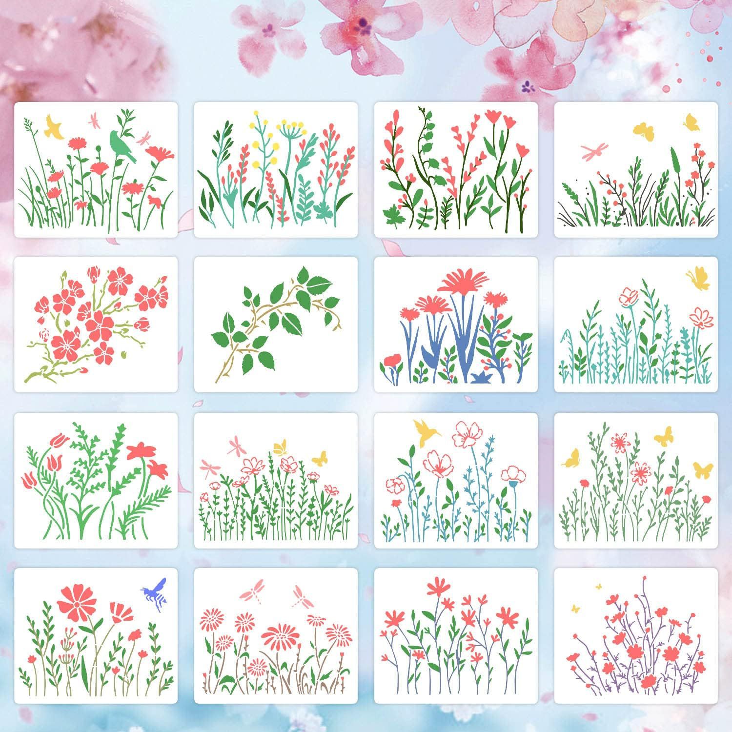 Cross-border new hot spring flowers and plants hand-painted DIY hollow plastic template children's painting auxiliary tools