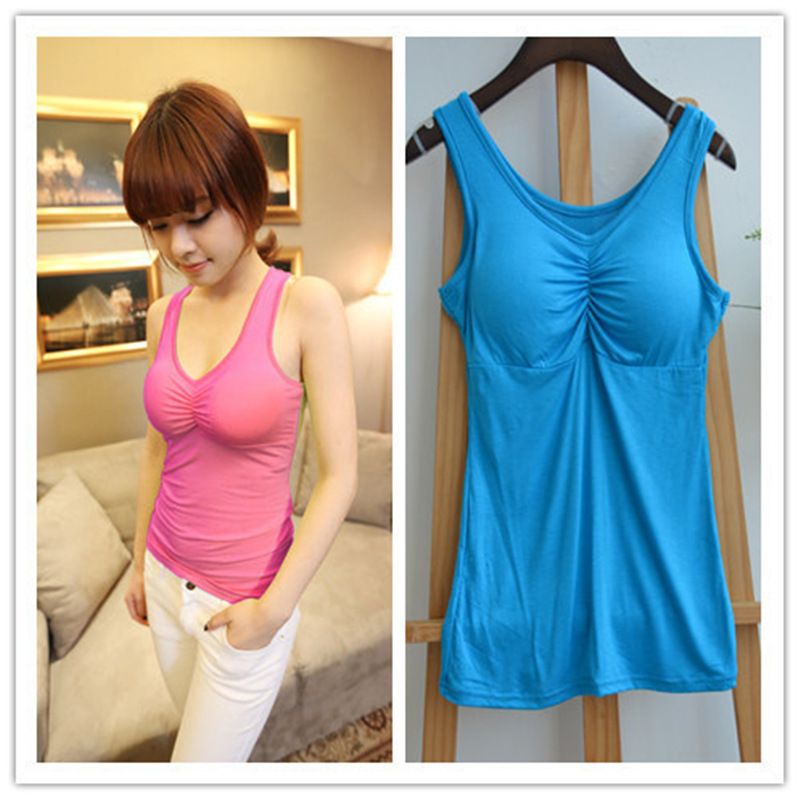 Picture of Candy Color Steel Ring Comfortable Base Solid Color Sling Bust Cotton Vest Belt Chest Pad No Wear Bra Vest Sports Large Size