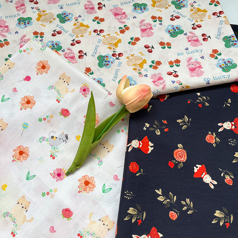 Cartoon Animal Cotton 40 Count Poplin Digital Printing Handmade DIY Children's Clothing Shirt Dress Clothing Fabric