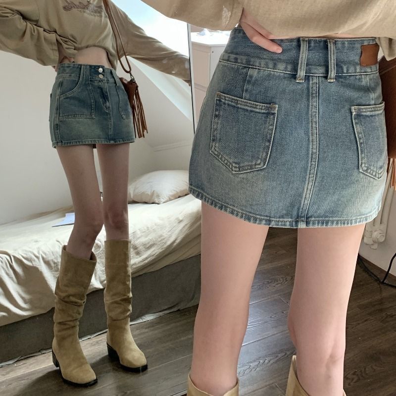 Retro hot girl A- line Denim skirt women's summer 2023 new high waist slimming sheath skirt