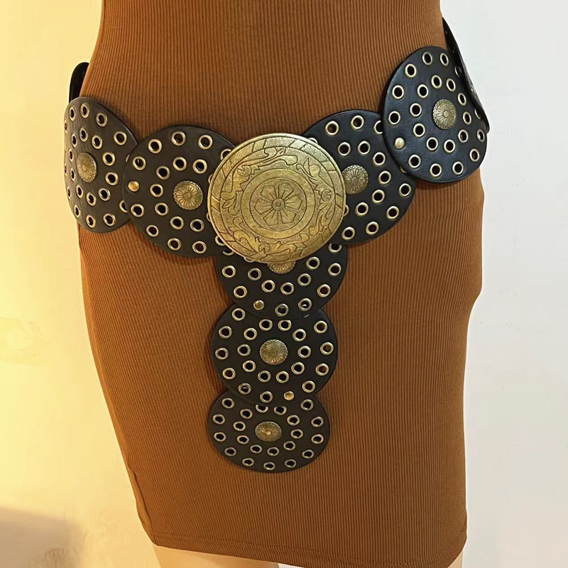 Cross-border Hot Selling Belt Women's Retro Round Hollow Waist Seal with dress Fashion All-match Western Denim Style Belt