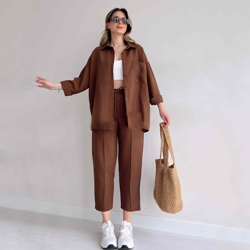 Picture of European and American Plus Size Women's Clothing 2025 Autum New Casual Loose Shirt Jacket Nine-Point Sports Harem Pants Two-Piece Set