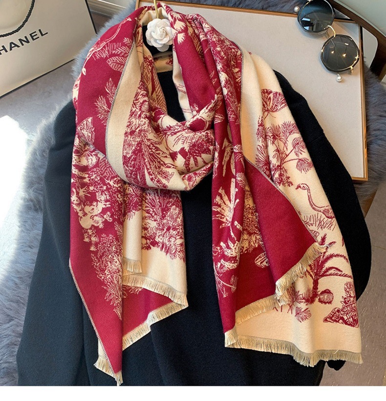 Picture of 2024 New Fashionable Big-Name Versatile Orange High-End Wool Cashmere Shawl Scarf for Women Winter Dual Use