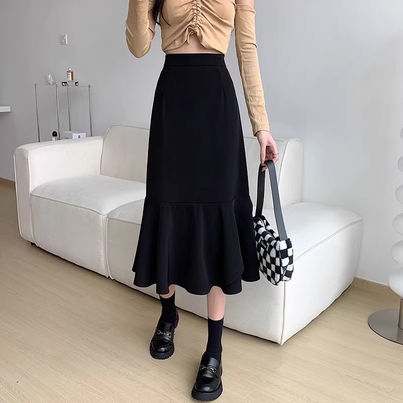 plus size Autumn and Winter Small Long Irregular Suit Fishtail Skirt High Waist Hip Covering Slim Skirt for Chubby Sister