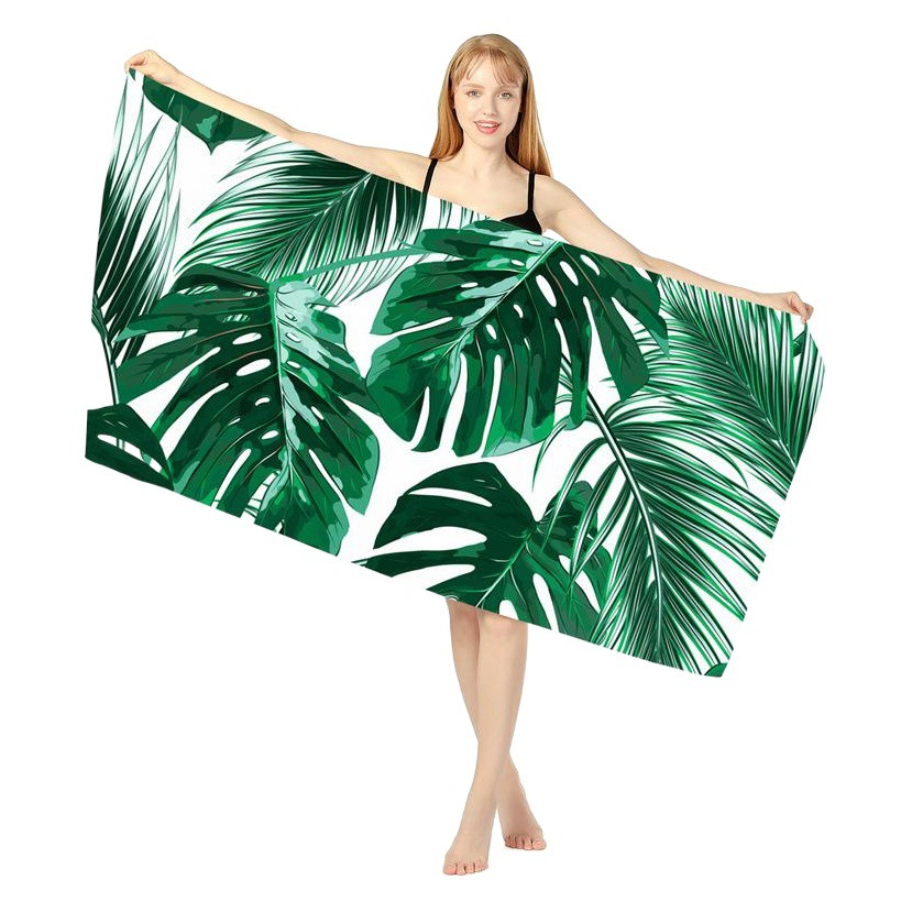Spot ins Style Green Leaf Pattern Double-sided Velvet Beach Towel Men and Women Adult Beach Bath Towel Absorbent Quick-drying Surfing