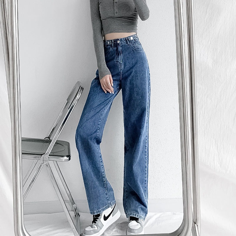Picture of Adjustable High Waist Wide Leg Jeans Women's 2022 New Autumn Retro Straight Loose Slim-fit Pants