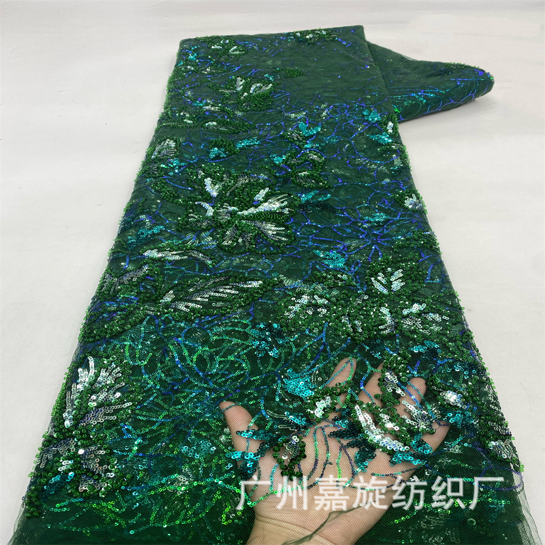 Ethnic Style Colorful Green Sequin Plant Flower Embroider Lace Fabric Dress Dress Children's Clothing Performance Clothing Fabric