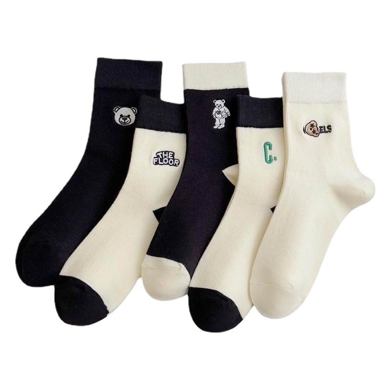 Green C Bear socks mid-calf socks female autumn and winter socks female Cartoon All-match bear cute lady autumn student ins fashion