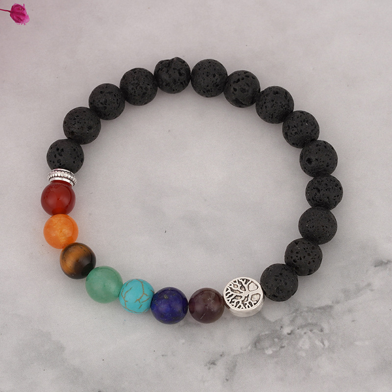 2023 Europe and America Amazon Explosions 8MM Volcanic Stone Beads Life Tree Bracelet Bracelet Colorful Natural Stone Jewelry